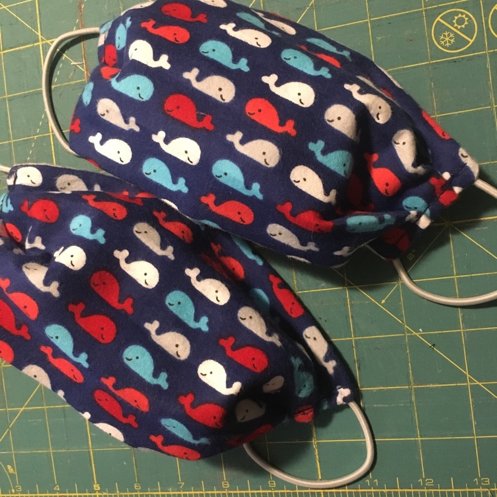 2 cute whale reusable face masks w/ filter pocket